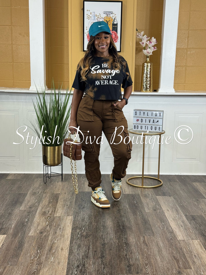 Be Savage Crop Top (Black/Brown Tie Dye)