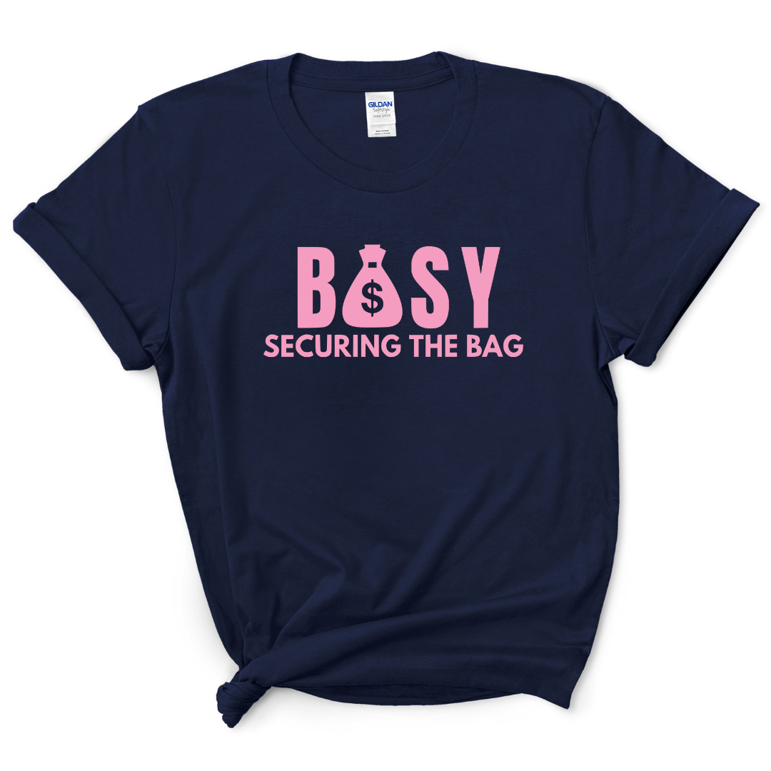 BUSY Securing The Bag T-Shirt (Pink Print)