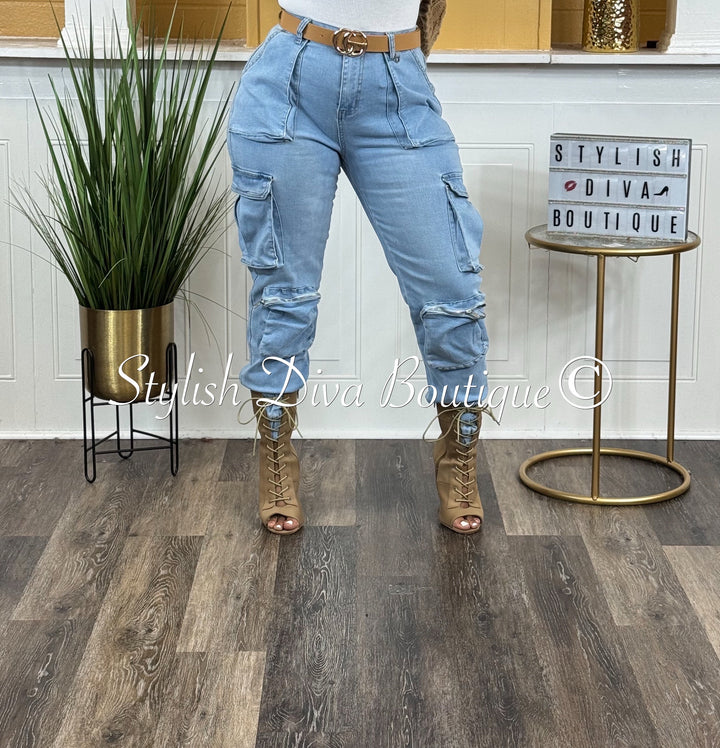 Good Vibes Denim Joggers (Light Denim Wash)