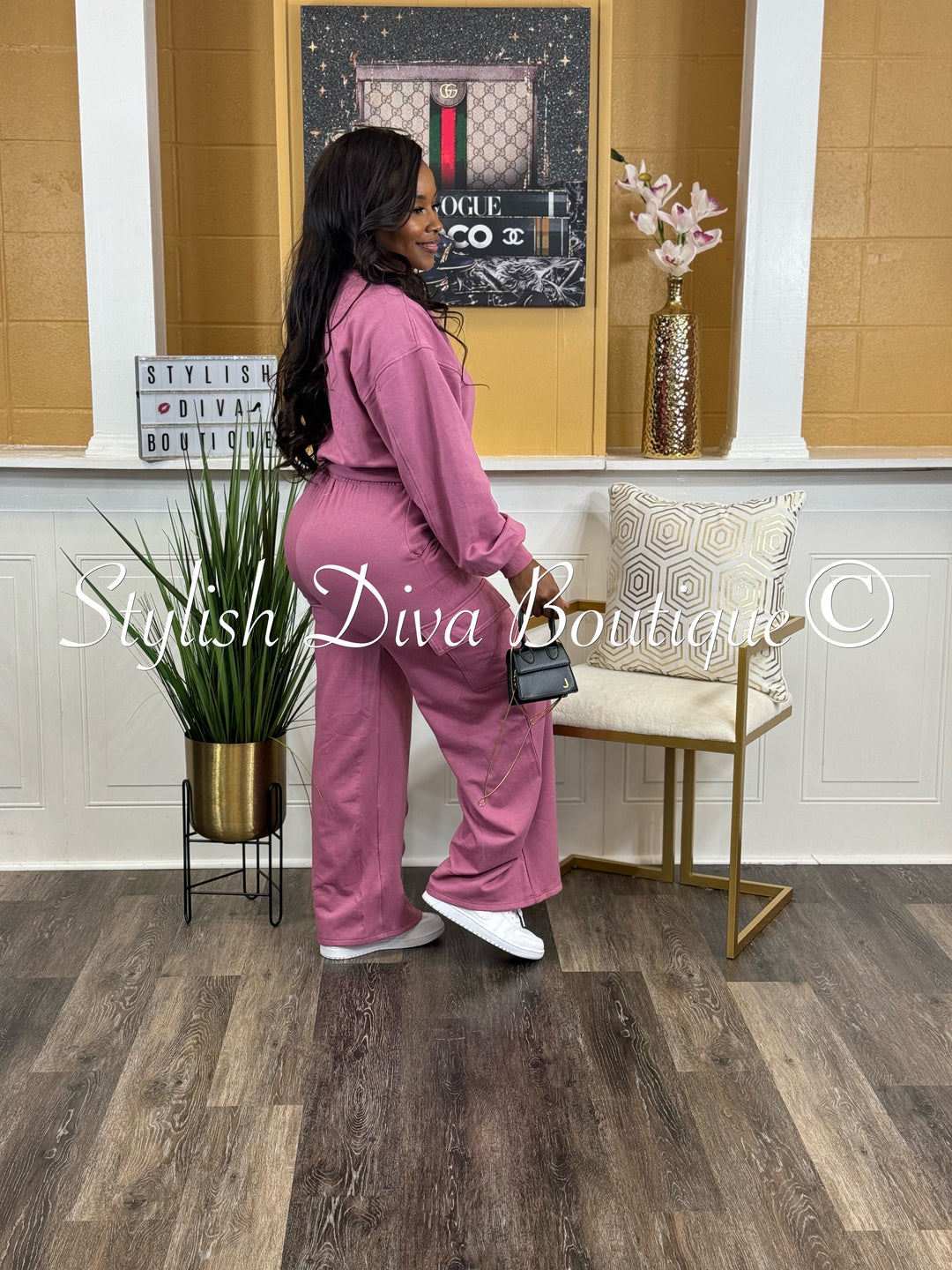 Say Less Wide Leg Cargo Pant Set (Ash Pink)