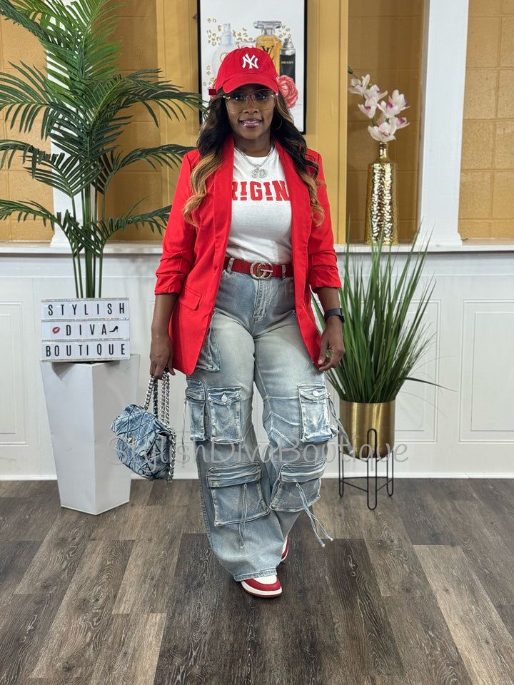 Main Character Acid Wash Cargo Jeans (Light Denim Wash)