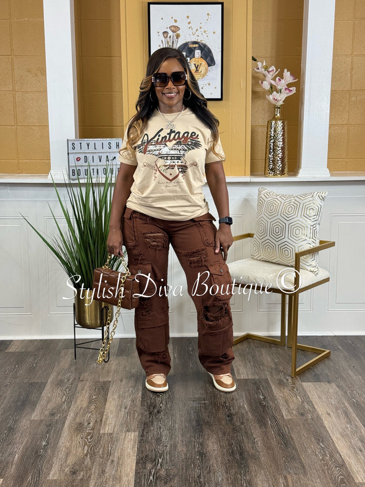 Diva Distressed Cargo Pants (Chocolate Brown)