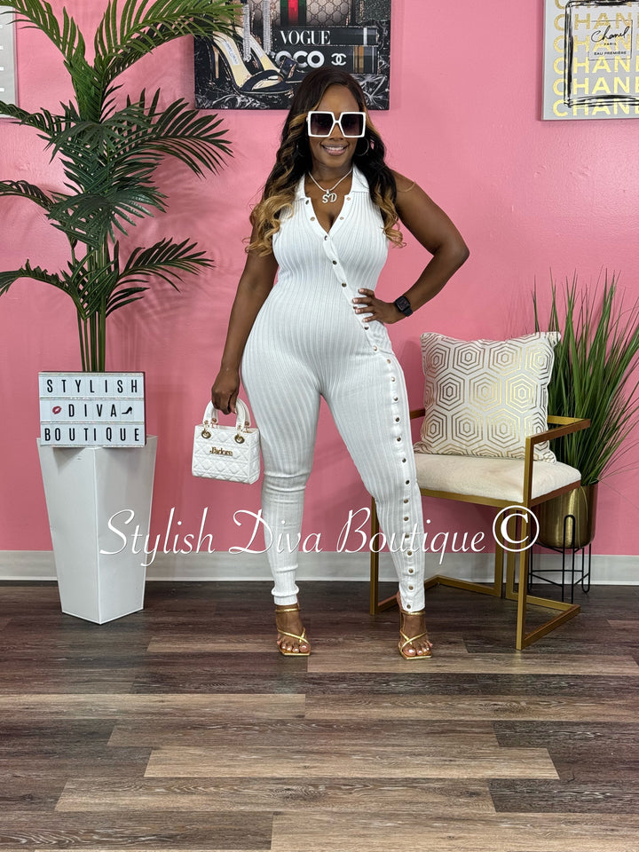 Bailey Sleeveless Ribbed Jumpsuit (White)