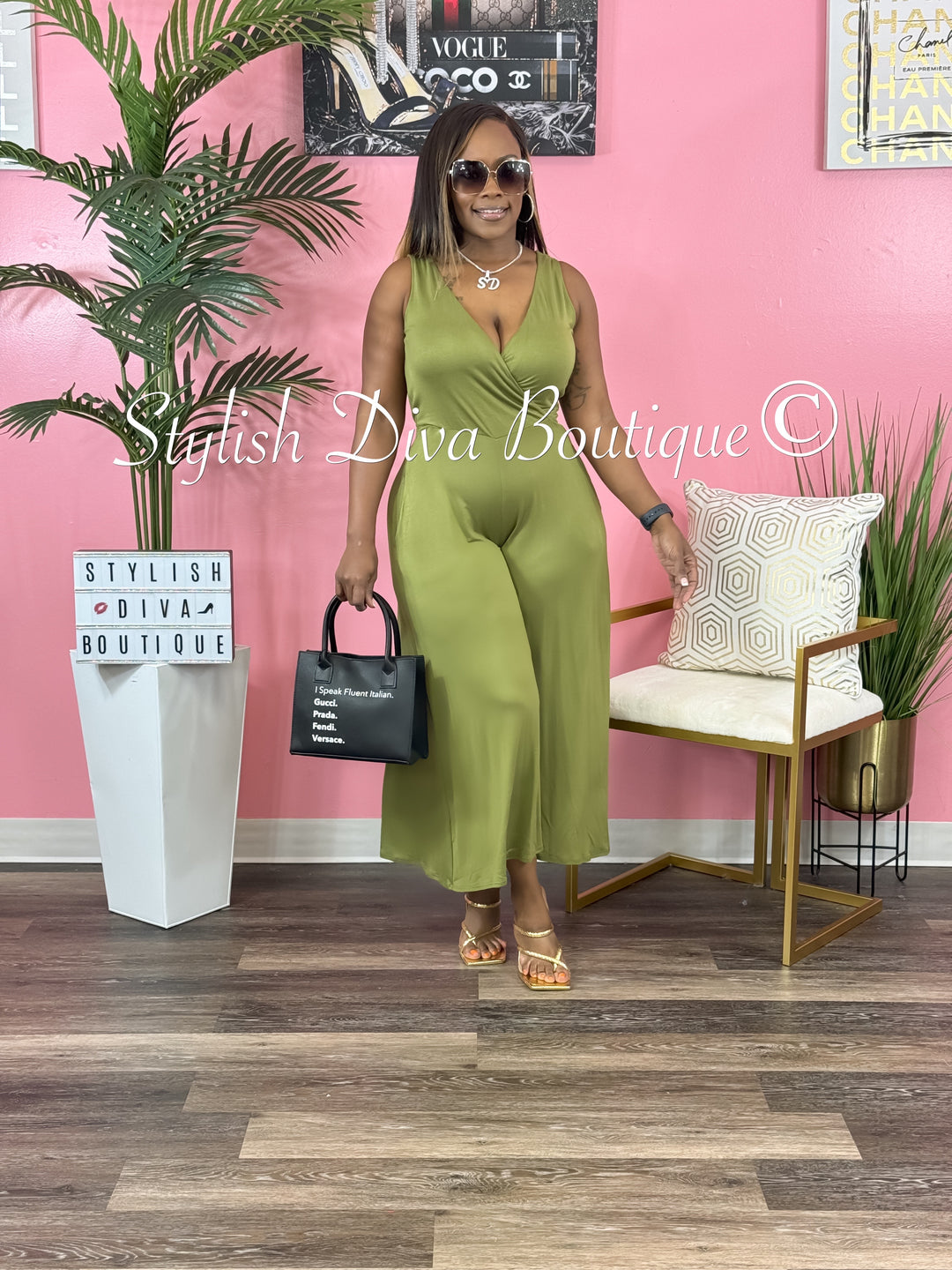 Cyndi Sleeveless Capri Jumpsuit (Green)