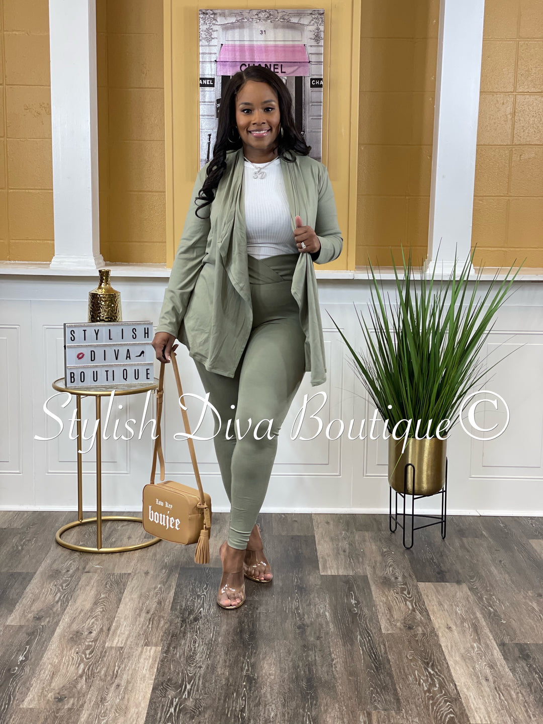 Just Watch Me Cardigan Set (Olive)