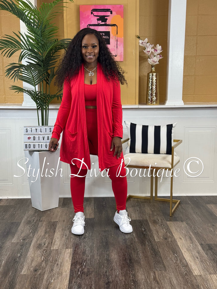 Everyday Open Front Cardigan (Red)