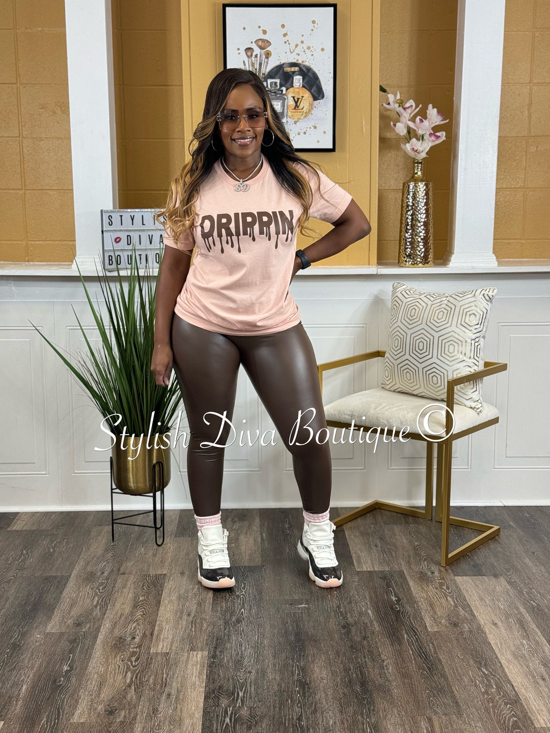 DRIPPIN' T-Shirt (Light Pink Shirt/Chocolate Print)