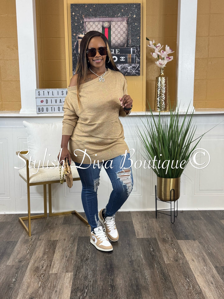 Bobbi Off Shoulder Spring Sweater (Camel)