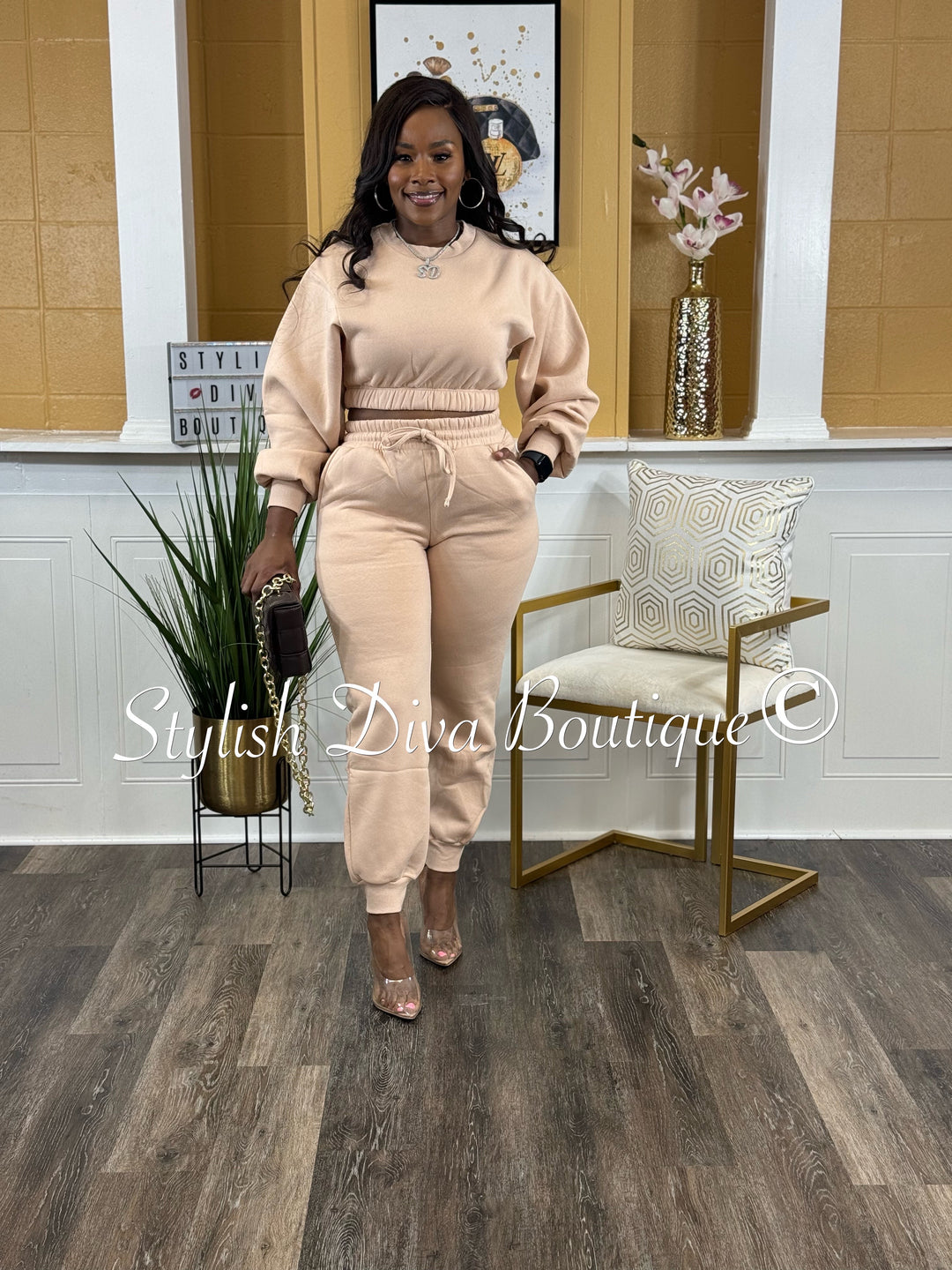 Cindy Cropped Jogger Set (Dusty Blush)