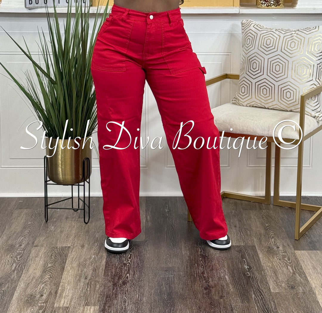 Just A Feeling Wide Leg Pants (Red)