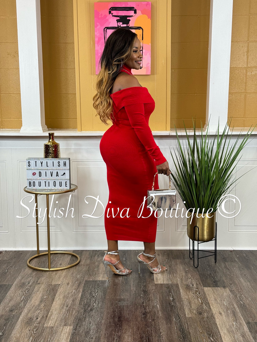 Love Story One Shoulder Midi Dress (Red)
