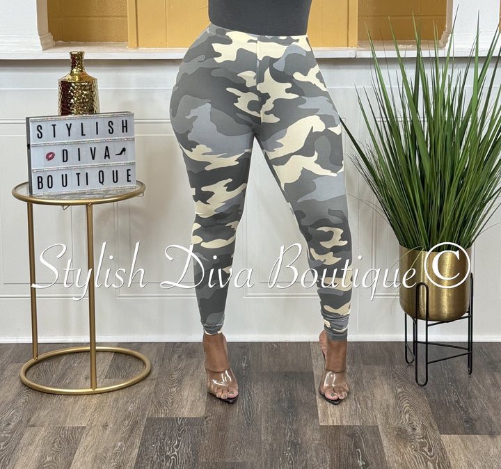 Butter Soft Camo Print Leggings (Grey Camo)