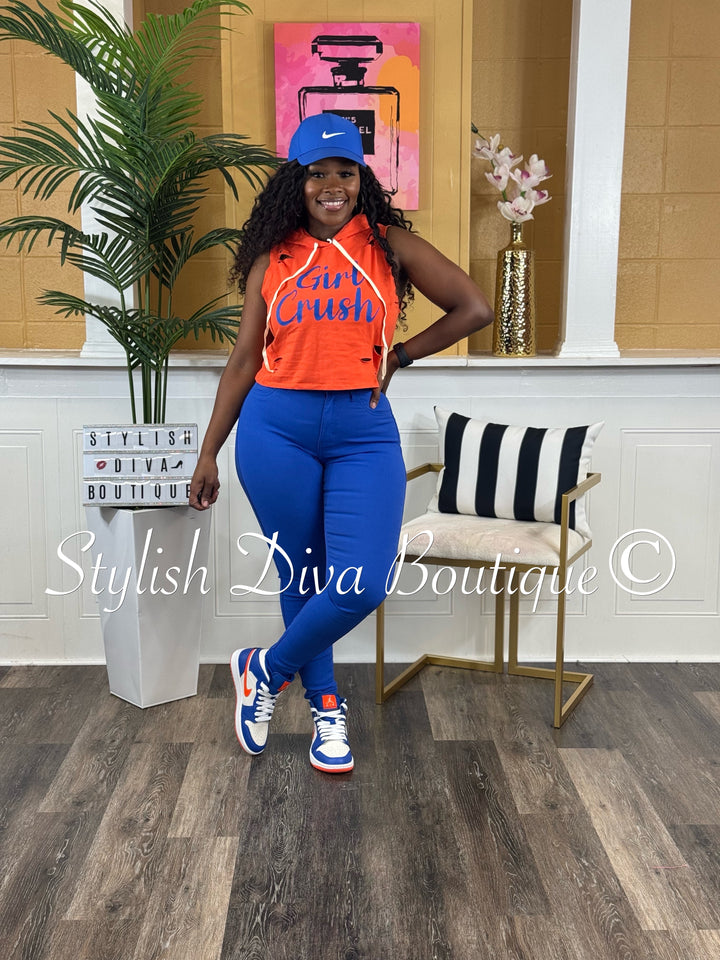 Girl Crush Cropped Hoodie Tee (Orange/Blue)