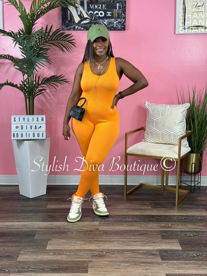 Ribbed Seamless Jumpsuit (Orange)