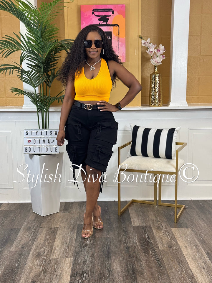 Seamless Ribbed Cropped Racerback Top (Yellow Gold)