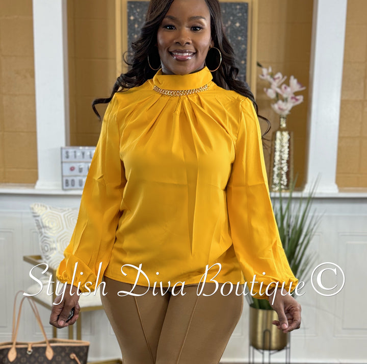 Vogue Chain Detail Blouse (Mustard)