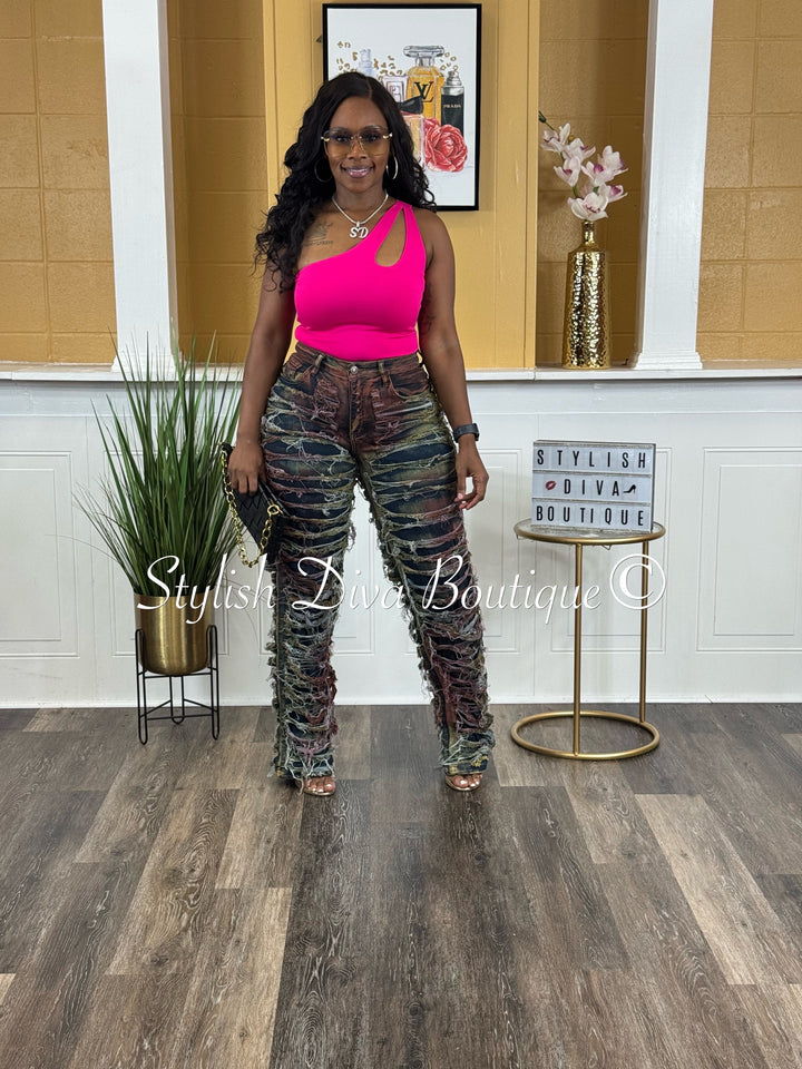 Maddy One Shoulder Bodysuit (Hot Pink)