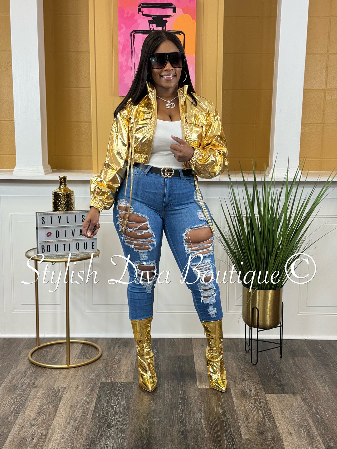 Athena Metallic Cropped Jacket up to 3XL (Gold)