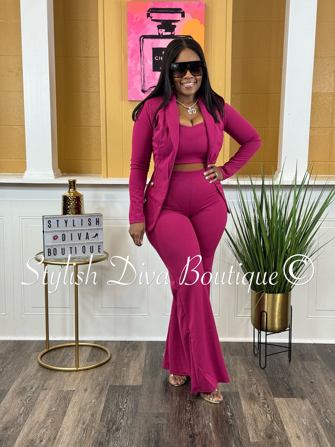 Bossy 3pc Jacket Set up to 3XL (Dk Pink)