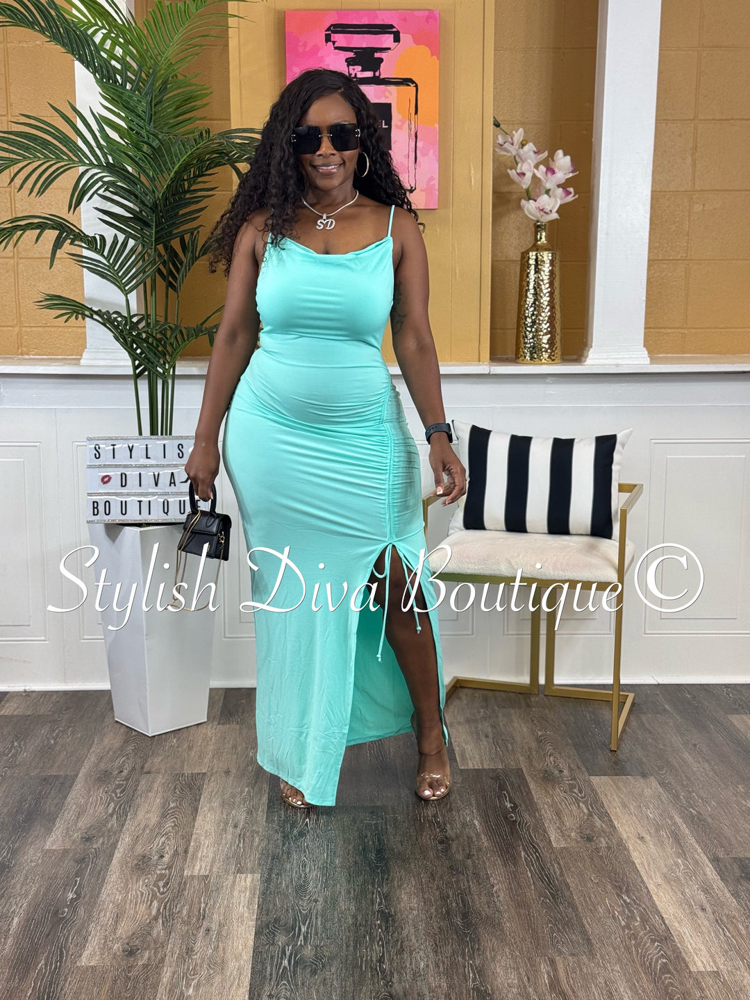 Minnie Cowl Neck Maxi Dress (Mint)