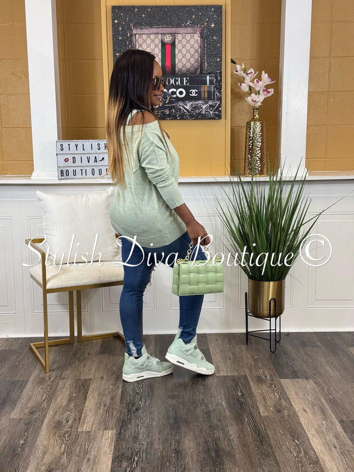 Bobbi Off Shoulder Spring Sweater (Sage)