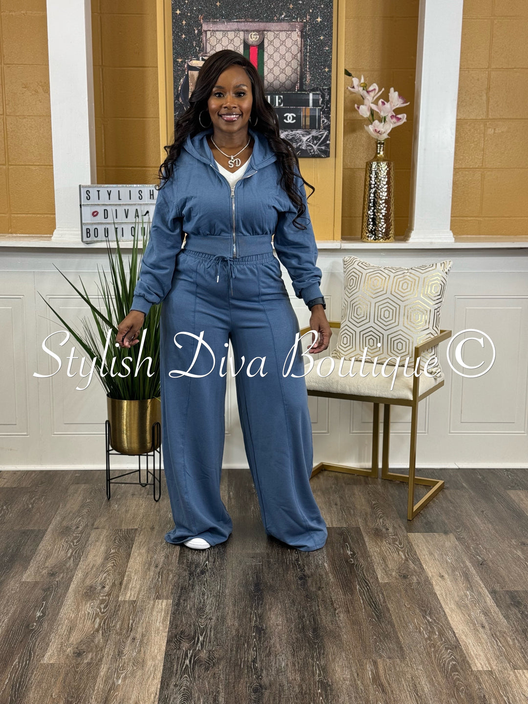 Next Moves Wide Leg Pant Set (Denim Blue)