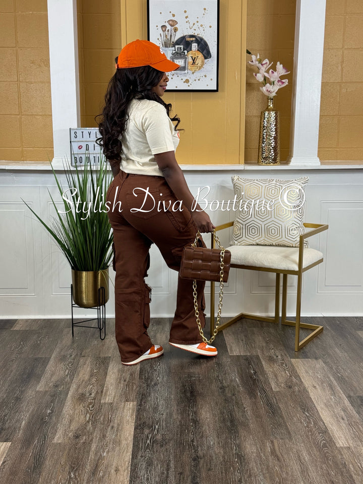 Diva Distressed Cargo Pants (Chocolate Brown)