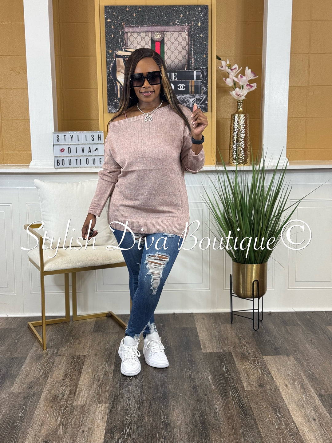 Bobbi Off Shoulder Spring Sweater (Mauve)