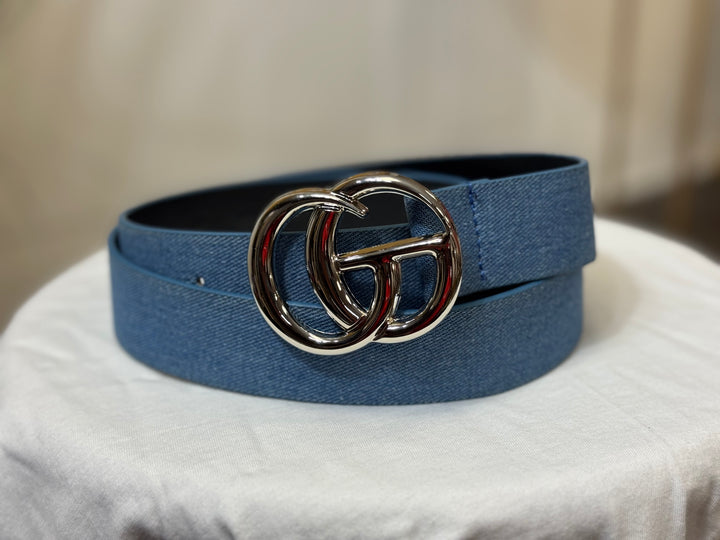 Classic GO Buckle Denim Printed Belt 1.5" (Medium Wash)