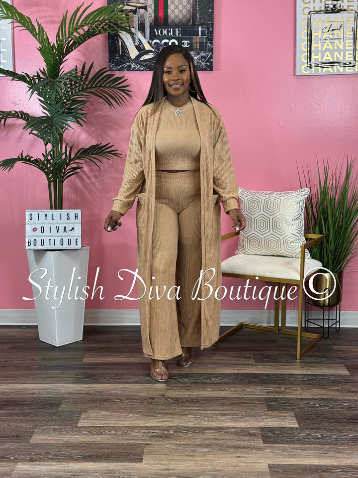 She's Different 3pc Cardigan Set (Latte Brown)