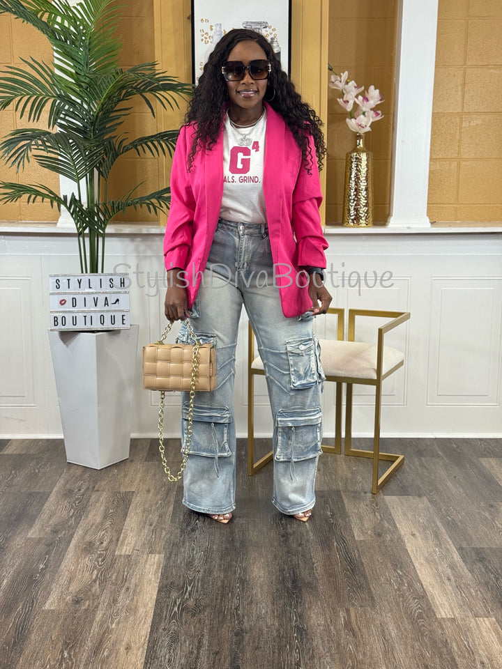 Main Character Acid Wash Cargo Jeans (Light Denim Wash)