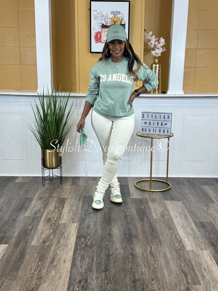 Los Angeles Sweatshirt Only up to 3XL (Sage/Cream Print)