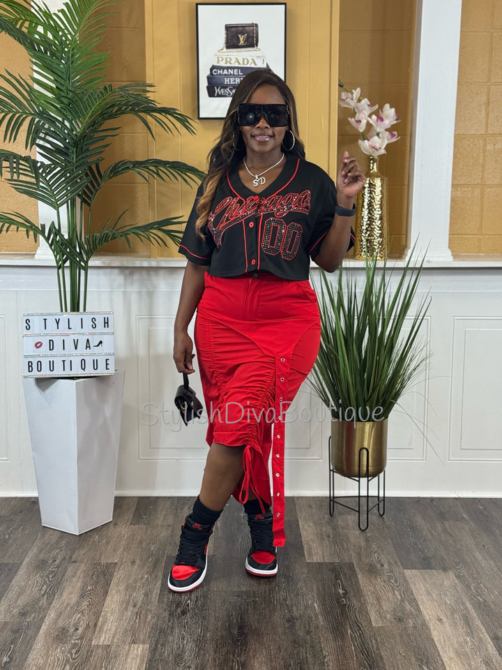 Chicago Cropped Baseball Jersey (Black/Red)