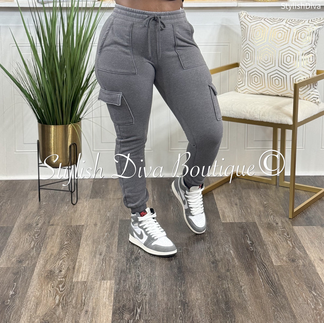 In A Mood Cargo Joggers (Washed Grey)