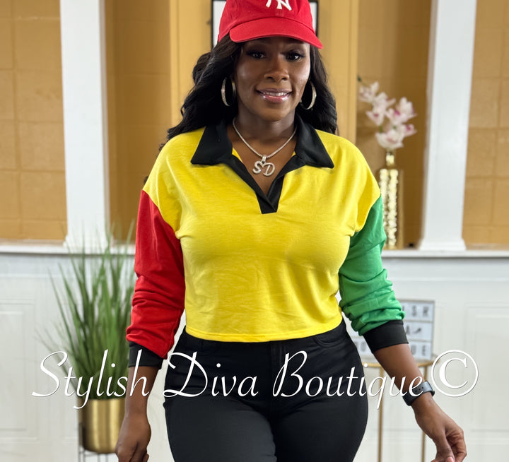 Color Code L/S Cropped Top (Multicolor)