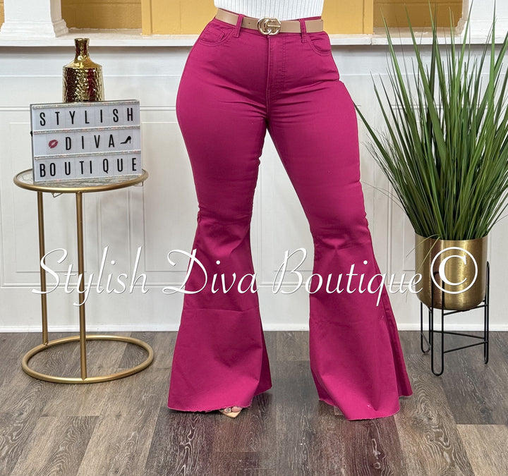 Jordyn High Waist Colored Flare Pants (Dk Pink)