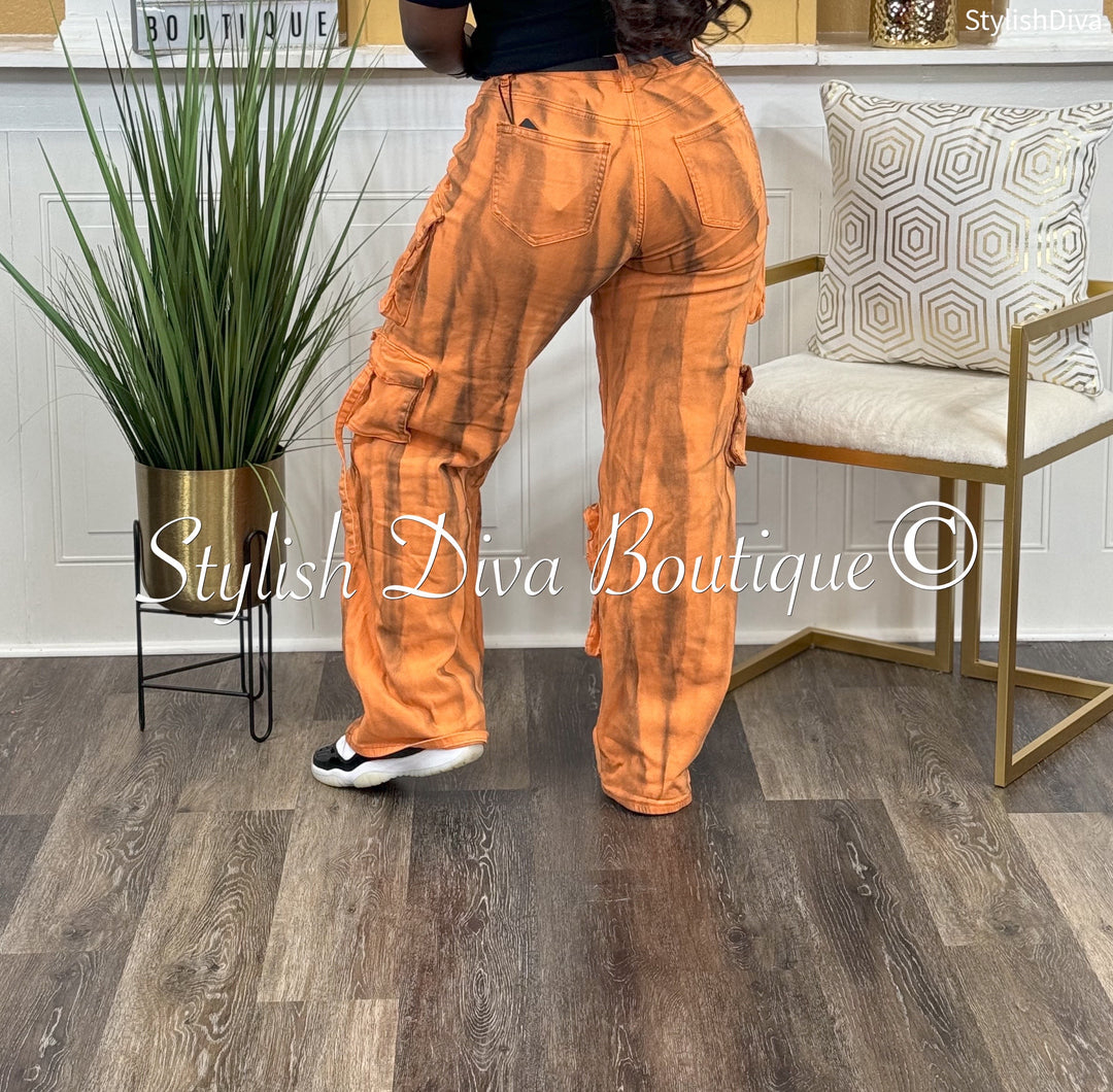 Best Kept Secret Sprayed Cargo Pants up to 3XL (Orange/Black)