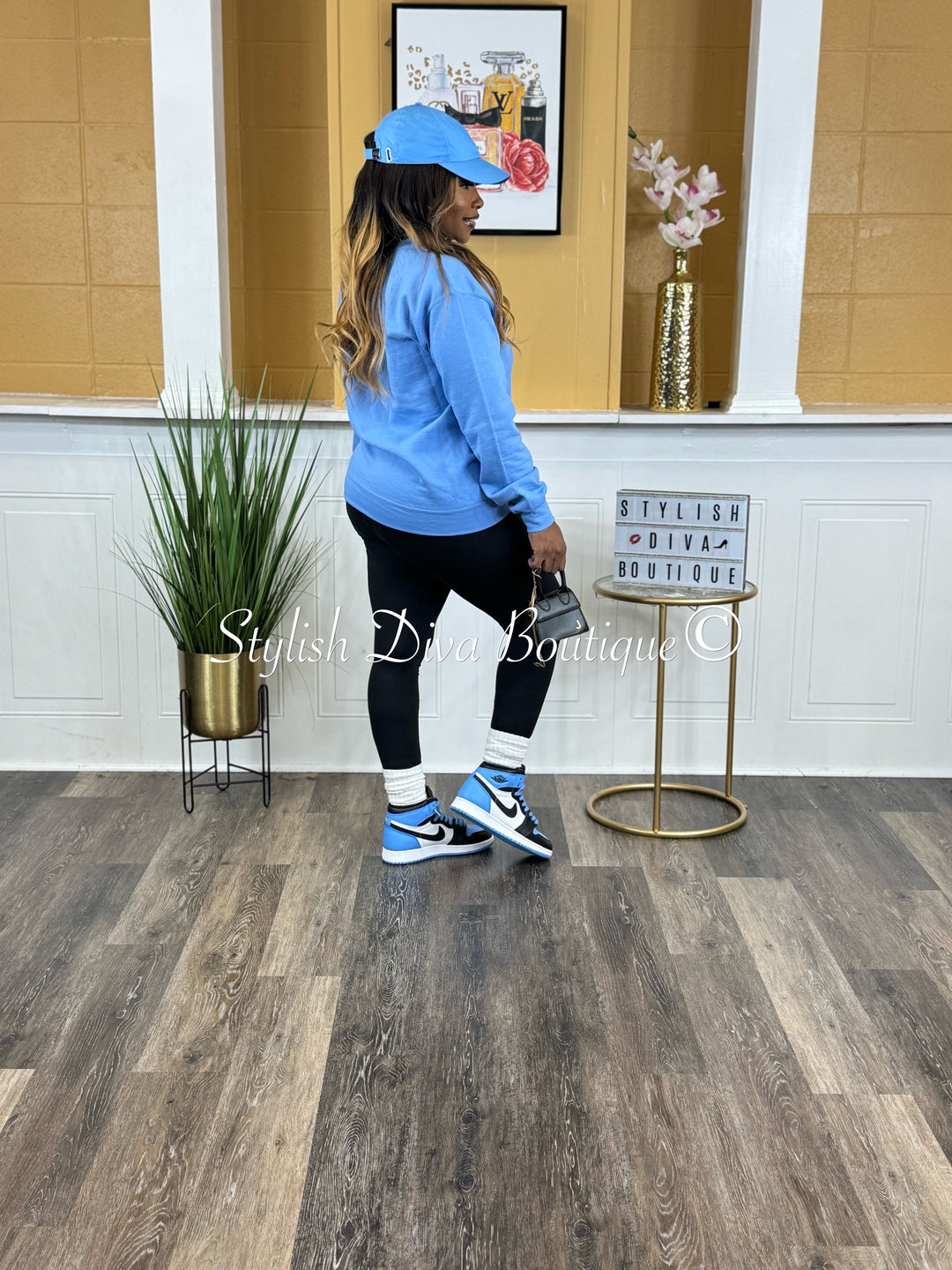 New York Sweatshirt Only up to 3XL (Carolina Blue/Black Print)