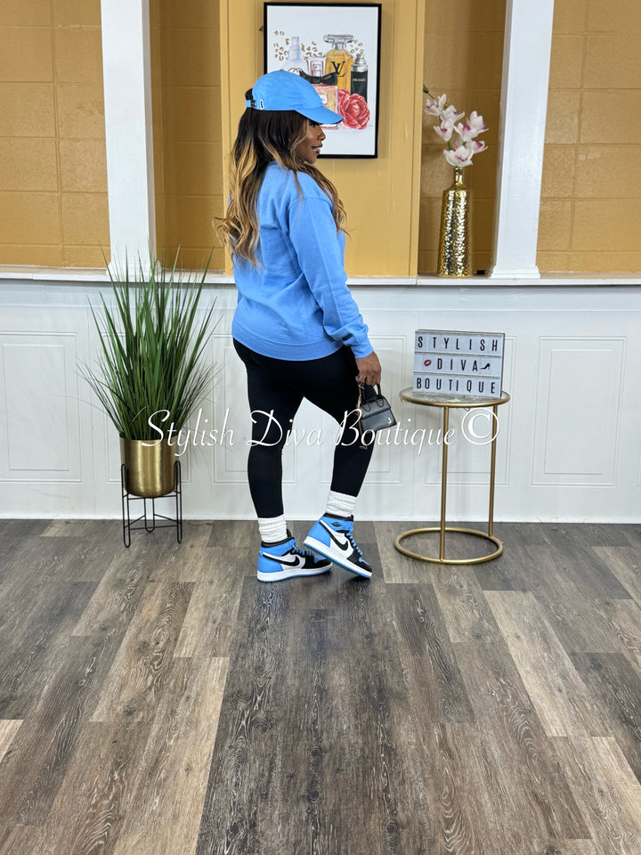 New York Sweatshirt Only up to 3XL (Carolina Blue/Black Print)