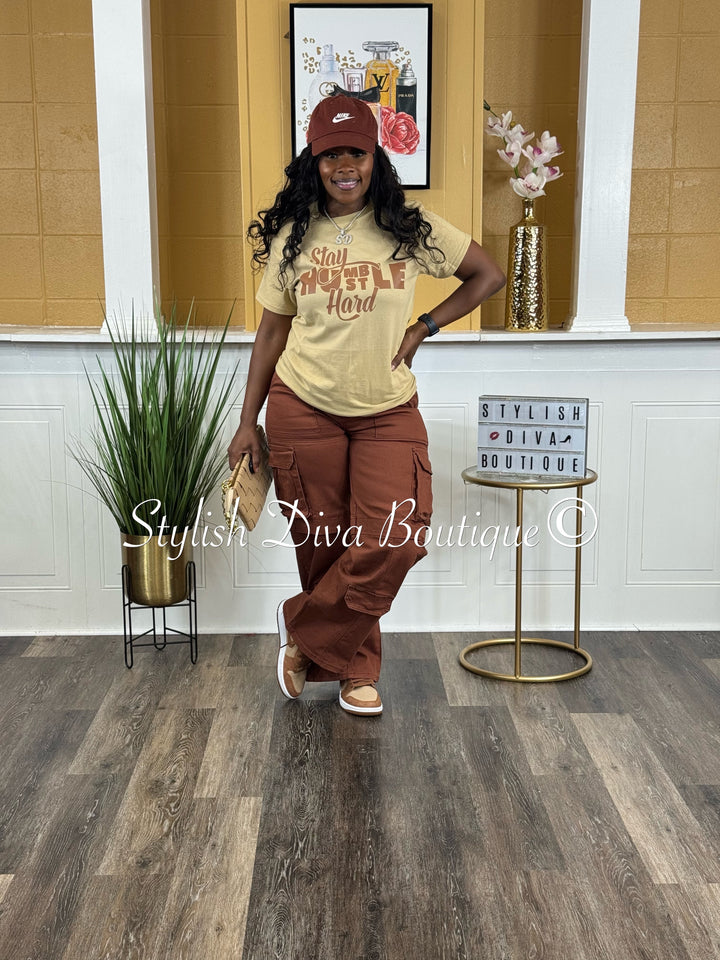Always Ready Wide Leg Cargo Pants (Rust Brown)