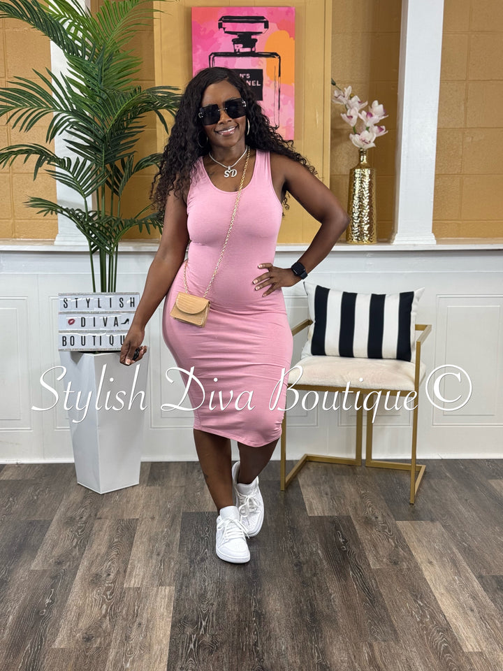 Alex Cotton Midi Dress (Mauve Pink)