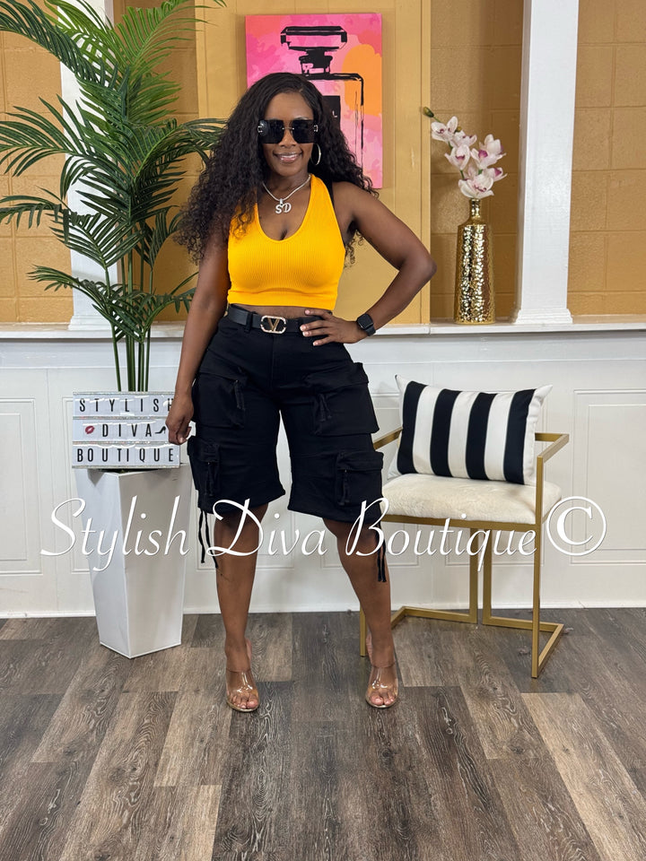 Seamless Ribbed Cropped Racerback Top (Yellow Gold)
