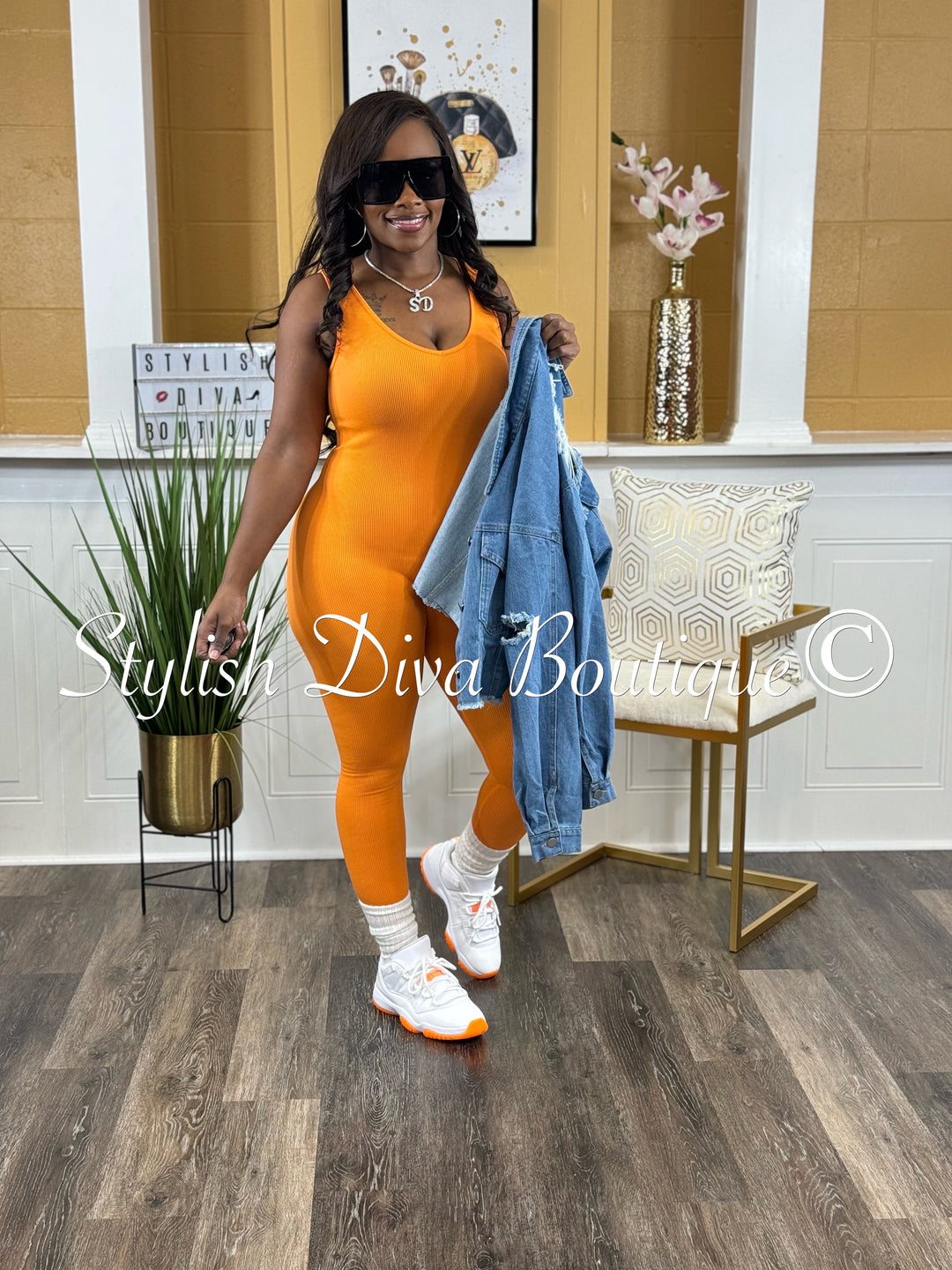 Ribbed Seamless Jumpsuit (Orange)