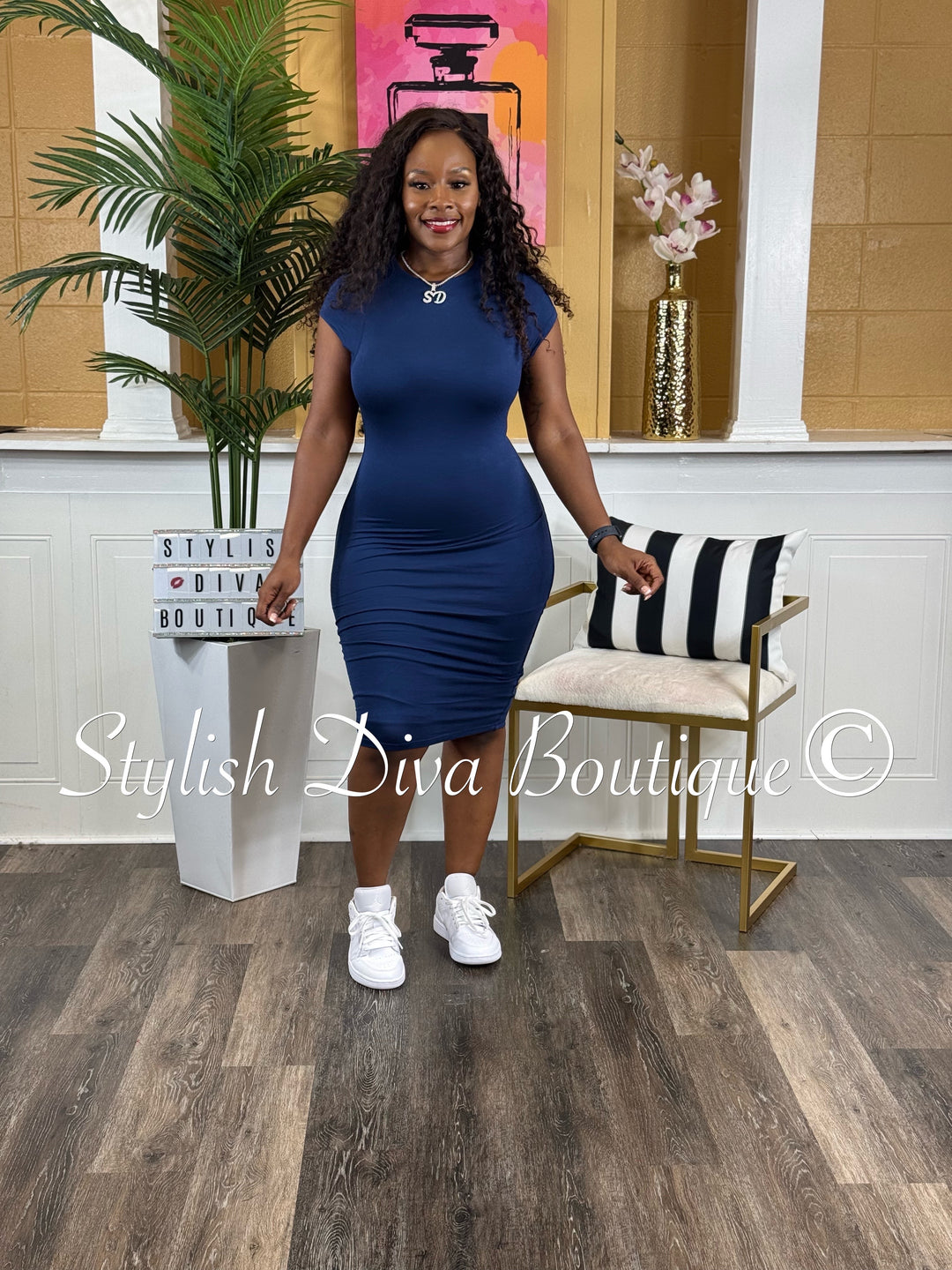 Bella Midi Dress (Midnight Navy)