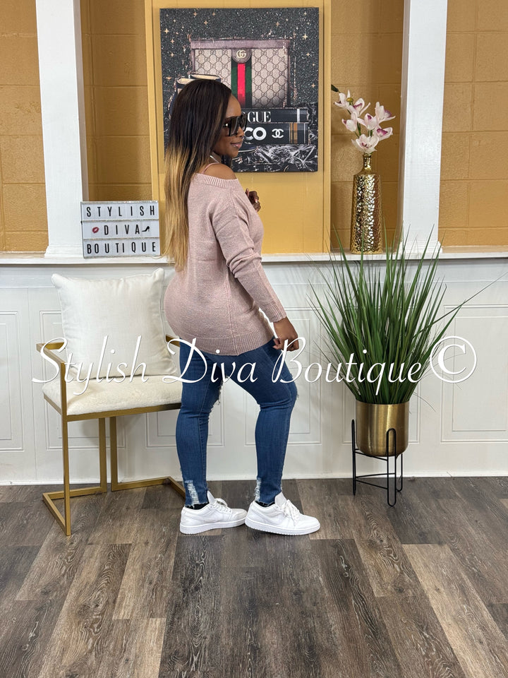 Bobbi Off Shoulder Spring Sweater (Mauve)