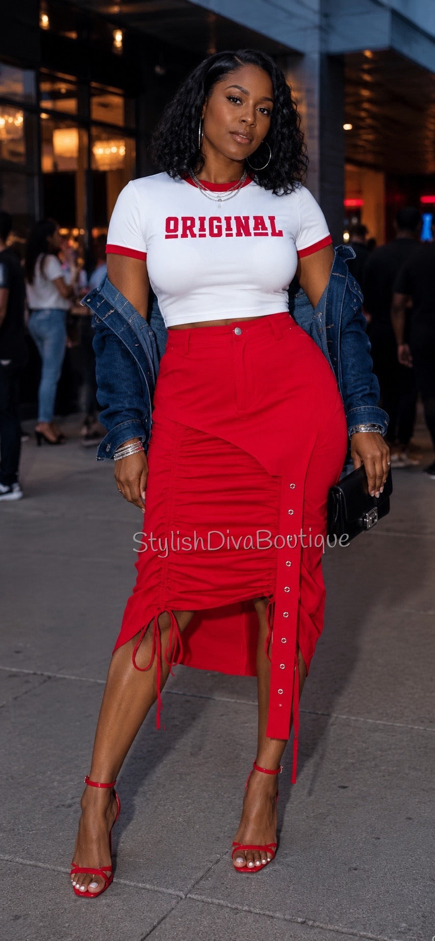 Center Stage Nylon Cargo Skirt (Red)