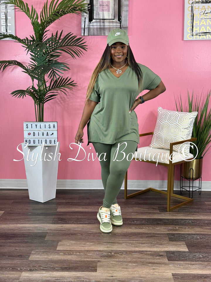 Wine and Chill Legging Set up to 3XL (Sage Green)