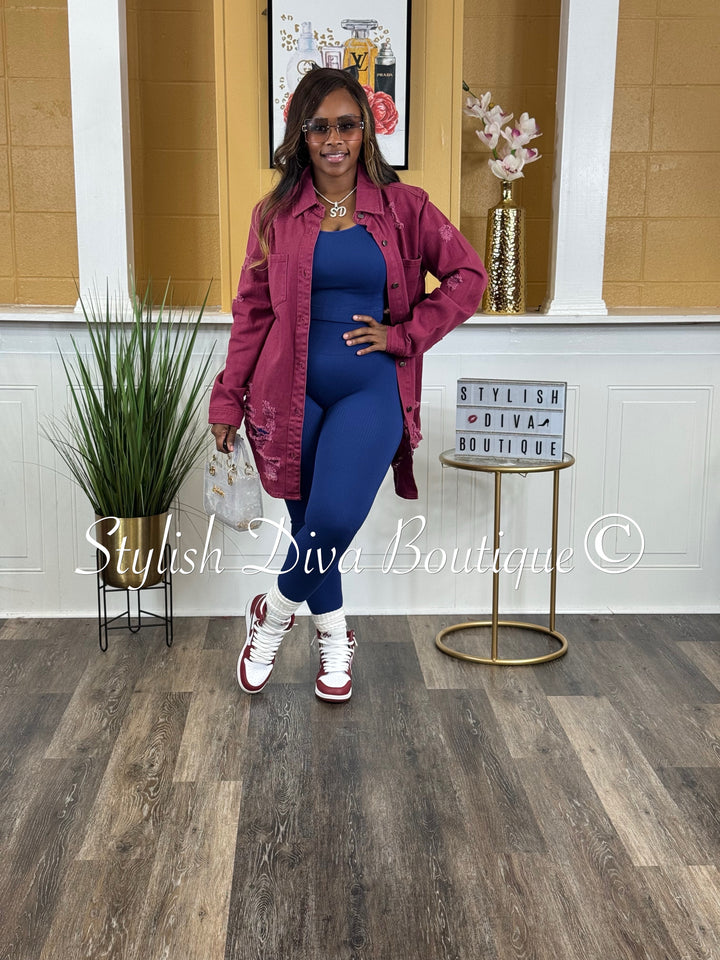 Seamless Ribbed High Waist Leggings (Lt Navy)