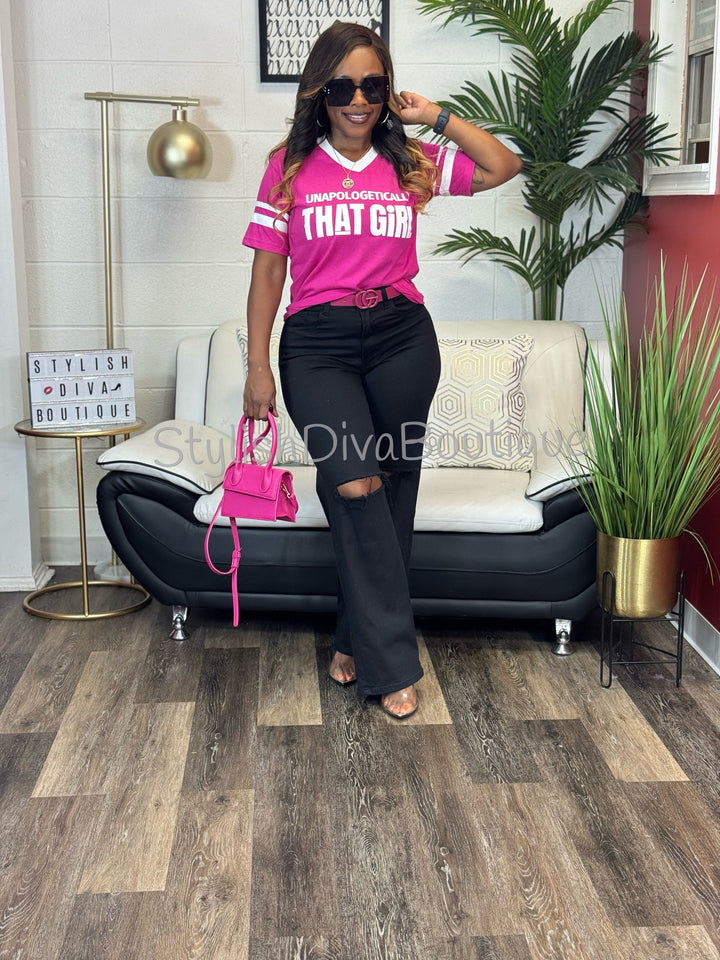 Unapologetically THAT GIRL Varsity Tee (Power Pink)