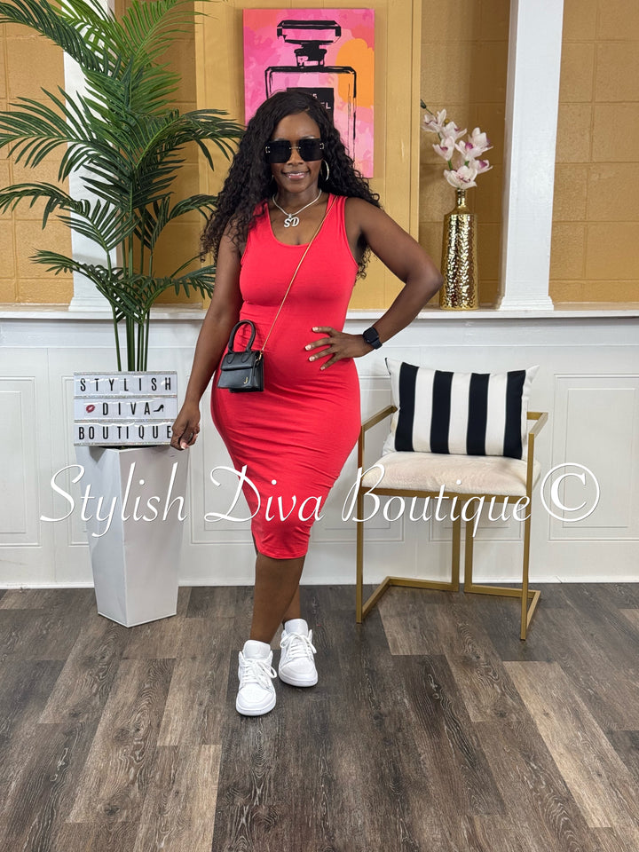 Alex Cotton Midi Dress (Red)